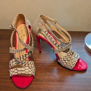Kate Spade Snakeskin And Hot Pink Strappy Stilleto Heels Size 8